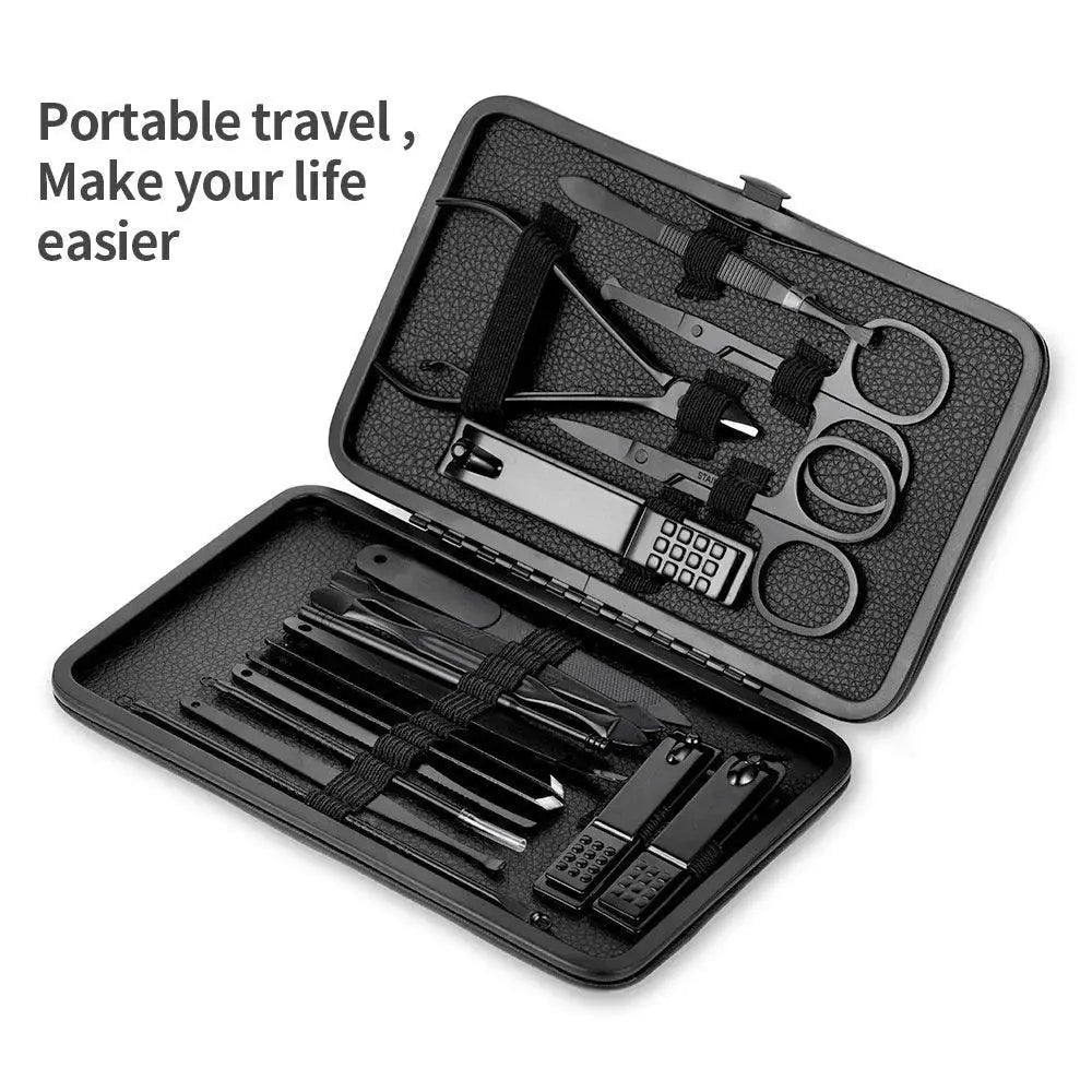 Luxurious Black Travel Nail Care Kit With 18 Tools