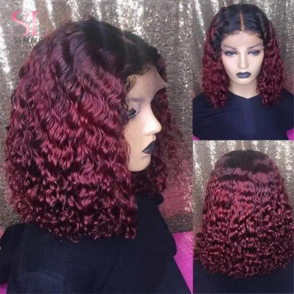 Deep Curly Bob Wig Brazilian Remy Hair With Highlights