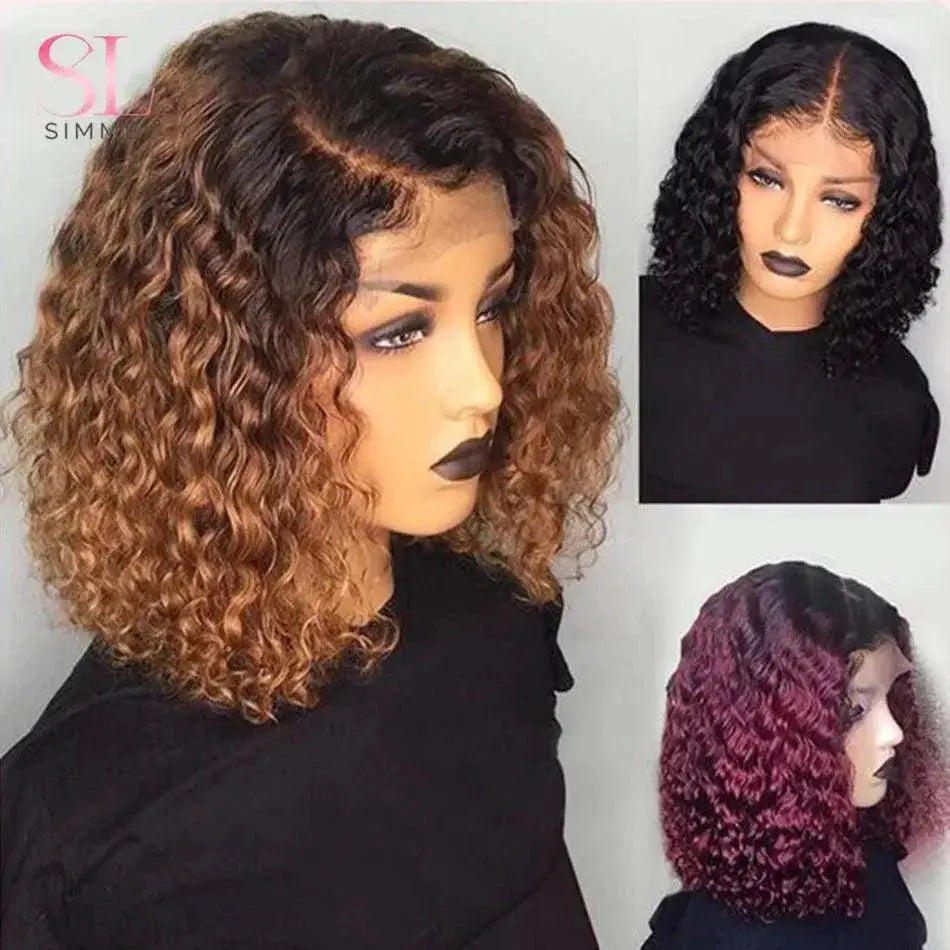 Deep Curly Bob Wig Brazilian Remy Hair With Highlights