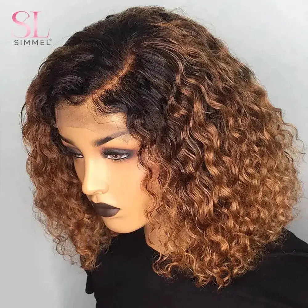 Deep Curly Bob Wig Brazilian Remy Hair With Highlights