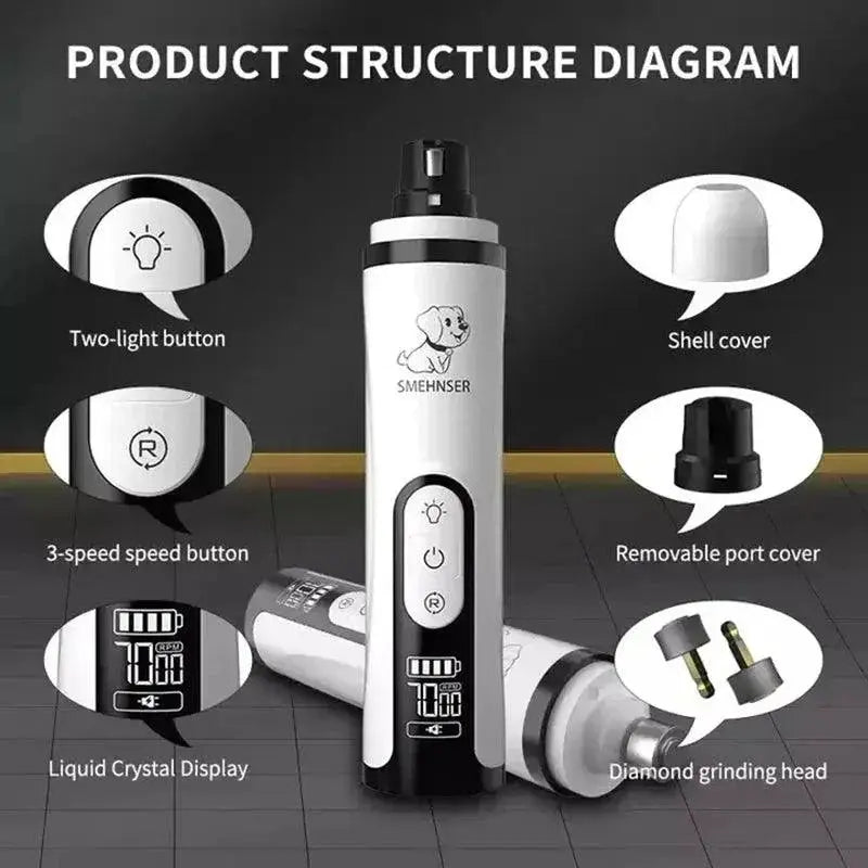 LED Electric Pet Nail Grinder for Dogs and Cats USB Trimmer