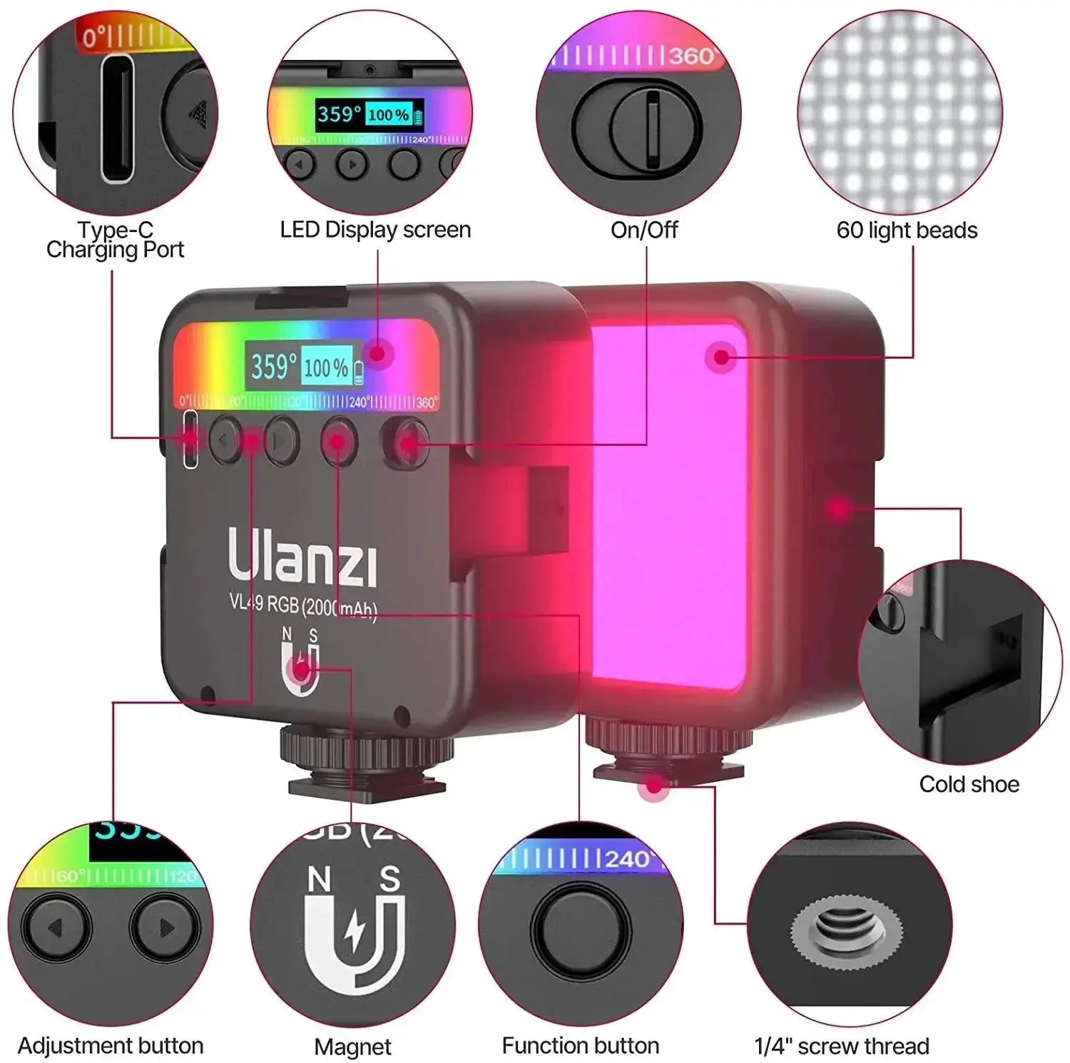 Ulanzi VL49 RGB LED Light for Smartphone Photography