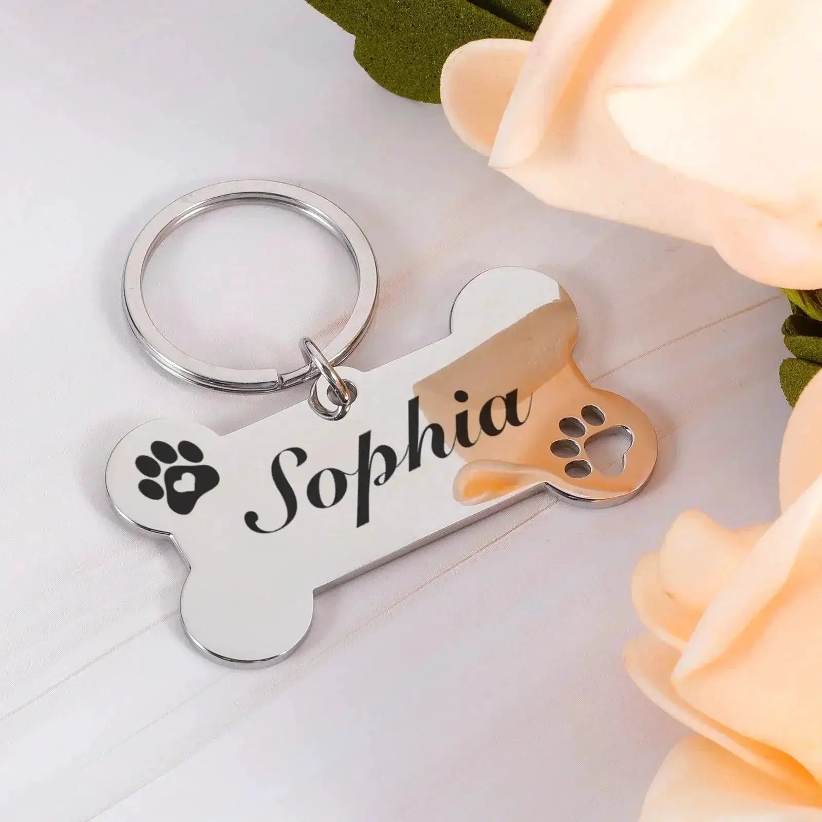 Engraved Pet ID Keychain For Cats And Dogs Personalized Bone - OurLum.com