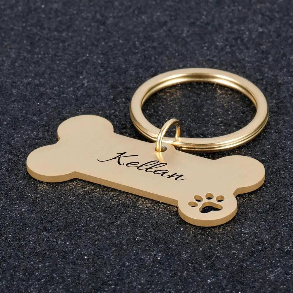 Engraved Pet ID Keychain For Cats And Dogs Personalized Bone - OurLum.com