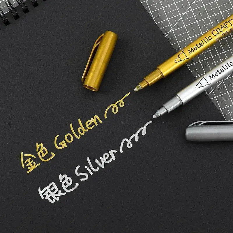 Brush Metallic Marker Pens Set Gold Silver For Crafts