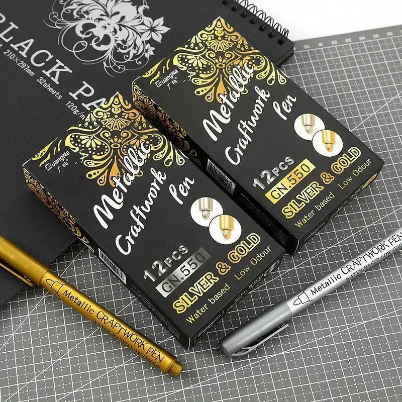 Brush Metallic Marker Pens Set Gold Silver For Crafts