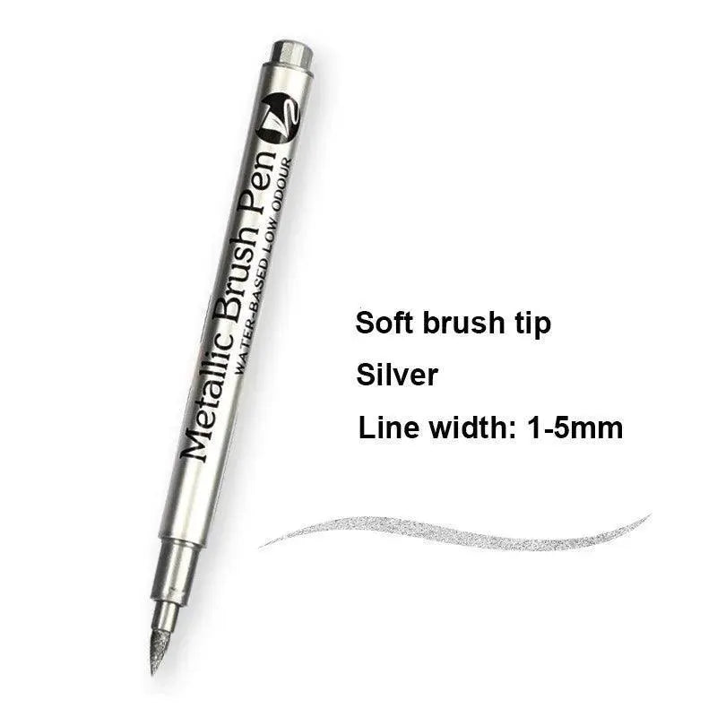 Brush Metallic Marker Pens Set Gold Silver For Crafts