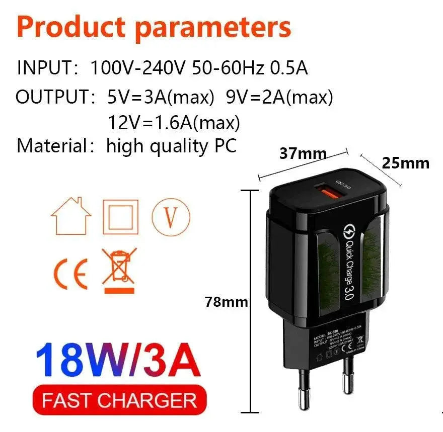 Rapid Charging LED Light EU Plug USB Adapter Fast Charger