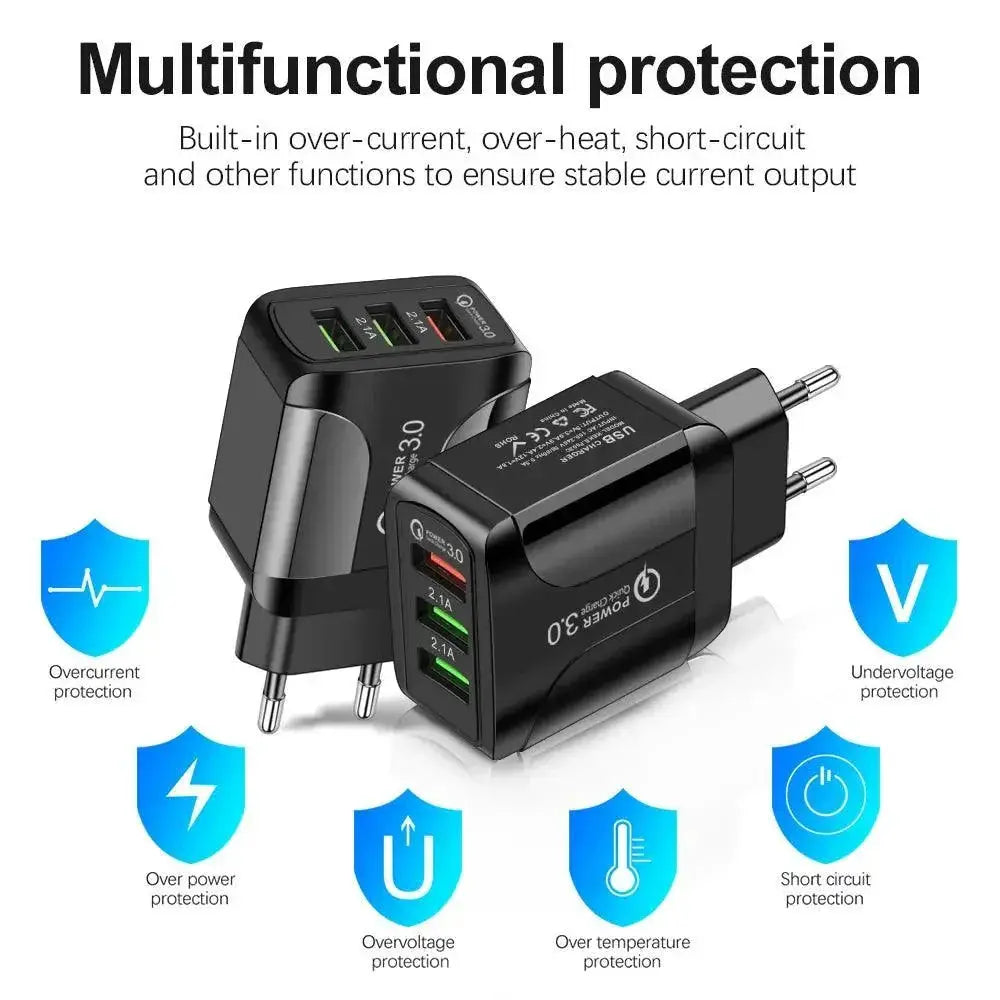 Rapid Charging LED Light EU Plug USB Adapter Fast Charger