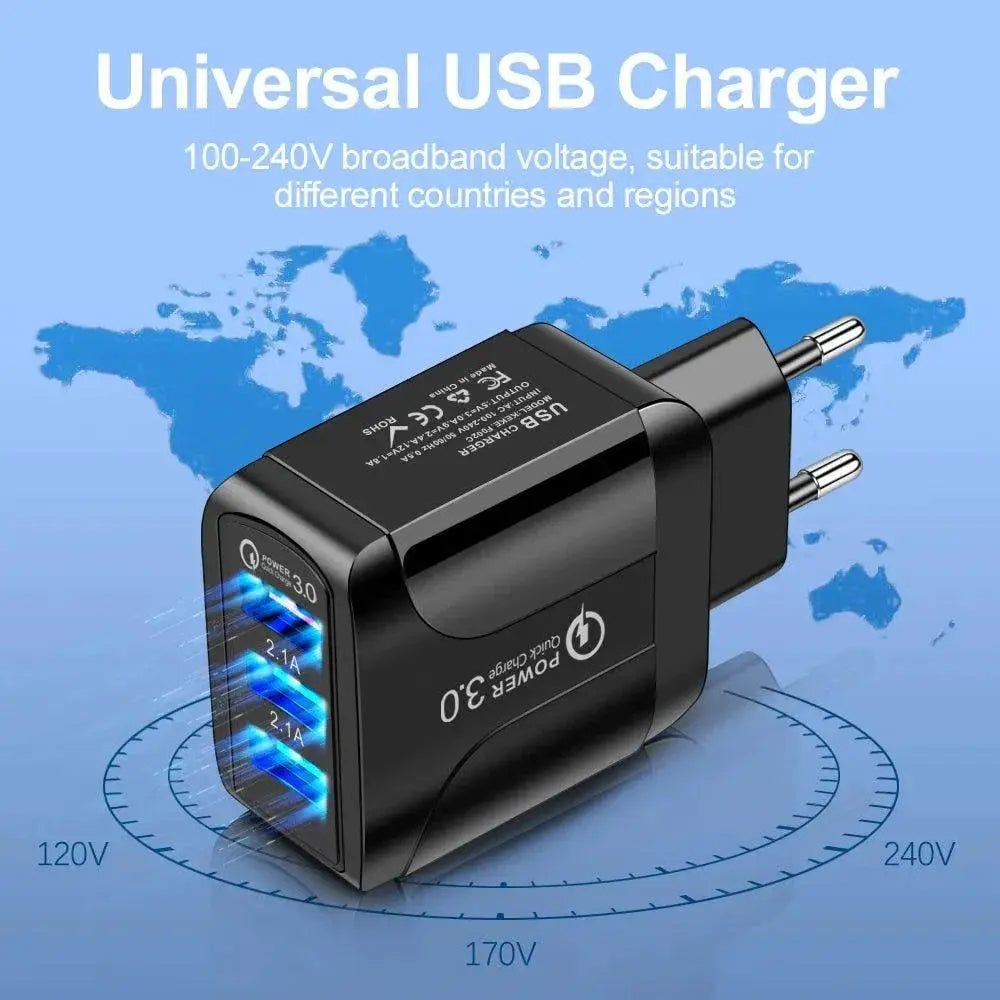 Rapid Charging LED Light EU Plug USB Adapter Fast Charger