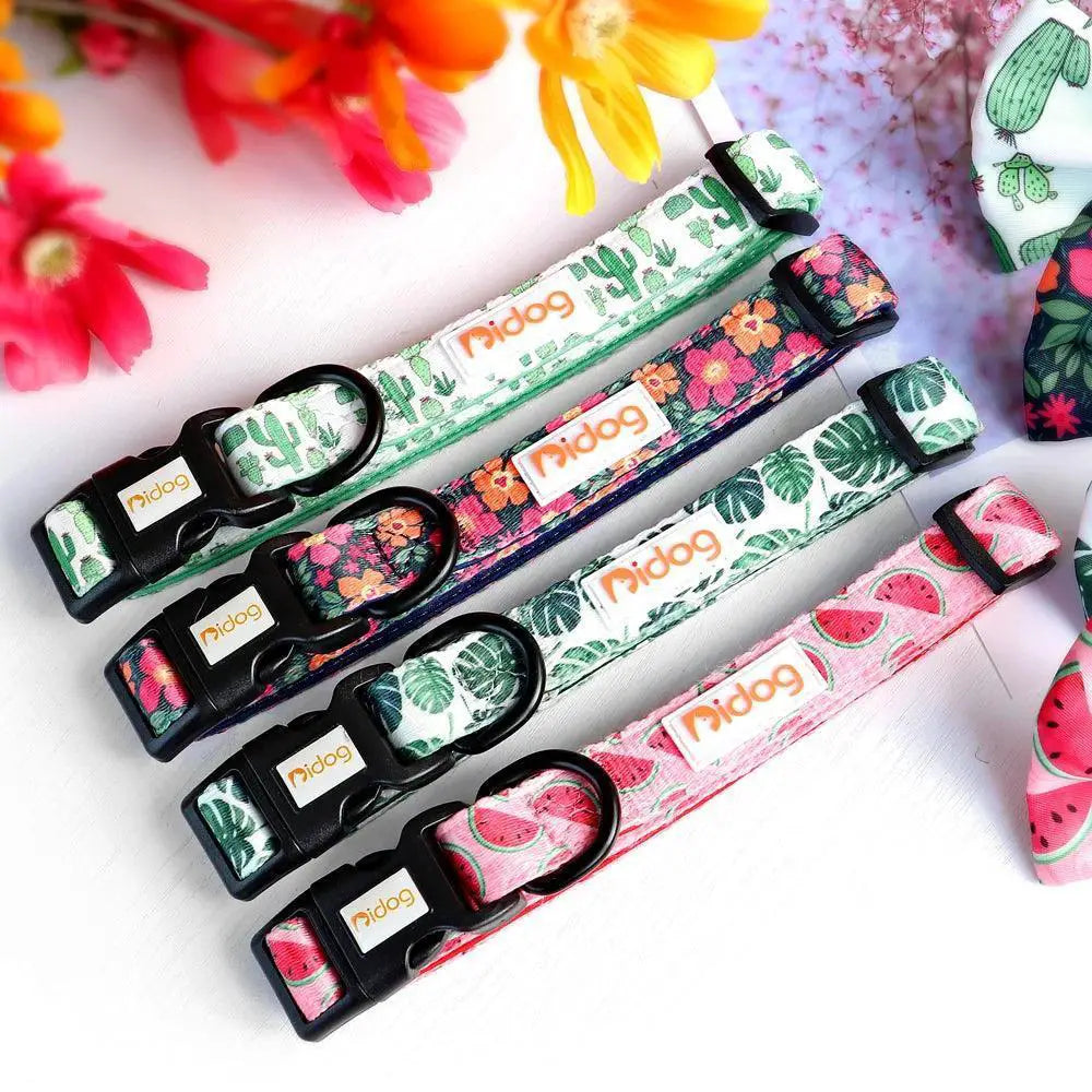 Floral Print Adjustable Dog Collar for All Breeds and Sizes