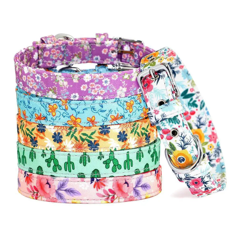 Floral Print Adjustable Dog Collar for All Breeds and Sizes