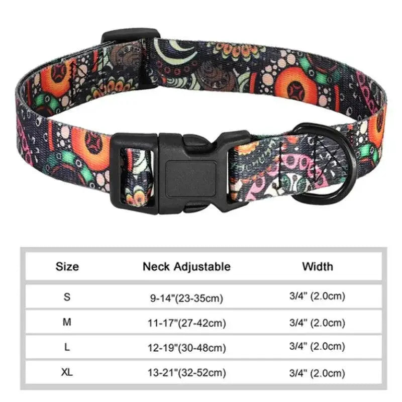 Floral Print Adjustable Dog Collar for All Breeds and Sizes