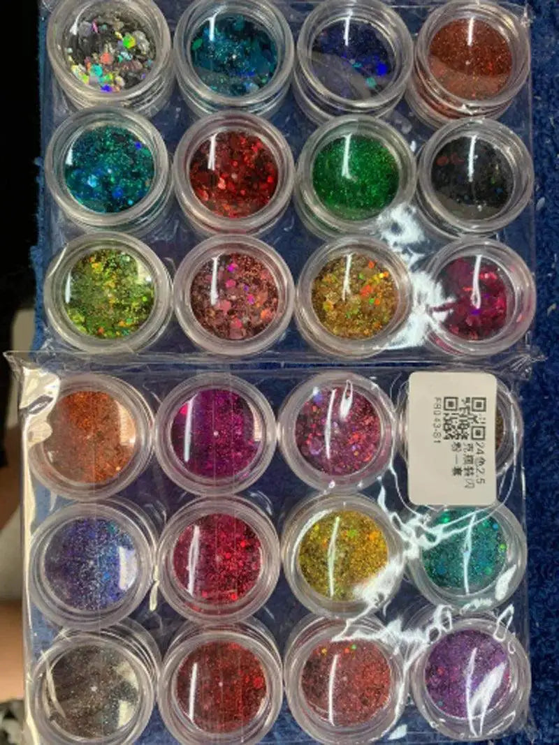 Dazzling Holographic Glitter Set 24 Colors Nail Art Kit