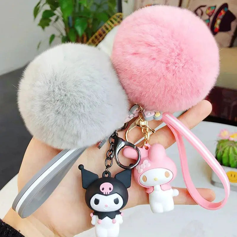 Cute Animal Keychains With Fluffy Fur Ball Bag Pendant