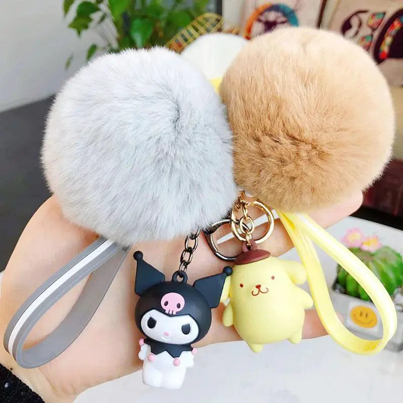 Cute Animal Keychains With Fluffy Fur Ball Bag Pendant
