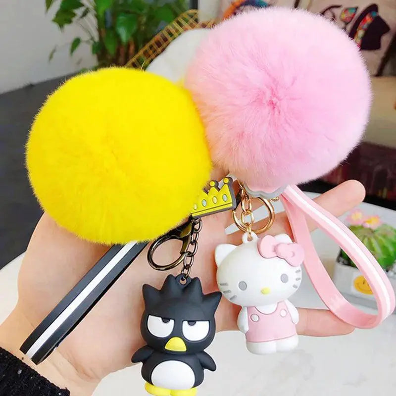 Cute Animal Keychains With Fluffy Fur Ball Bag Pendant