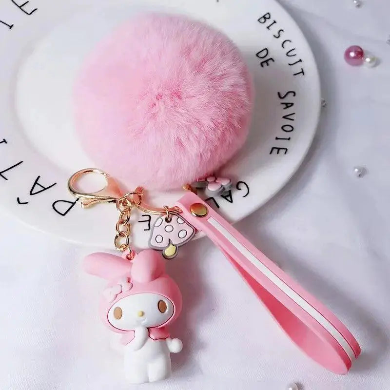 Cute Animal Keychains With Fluffy Fur Ball Bag Pendant