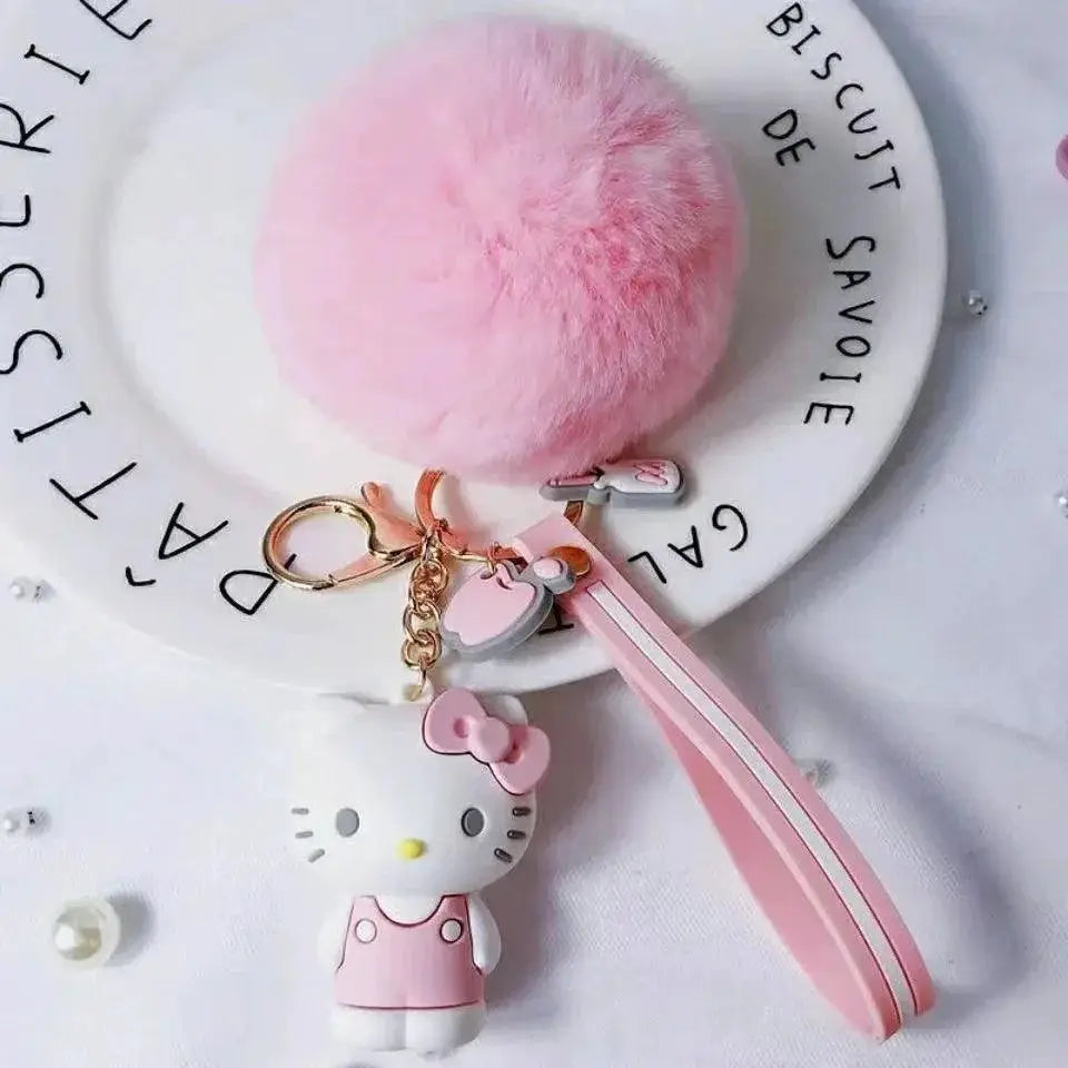 Cute Animal Keychains With Fluffy Fur Ball Bag Pendant