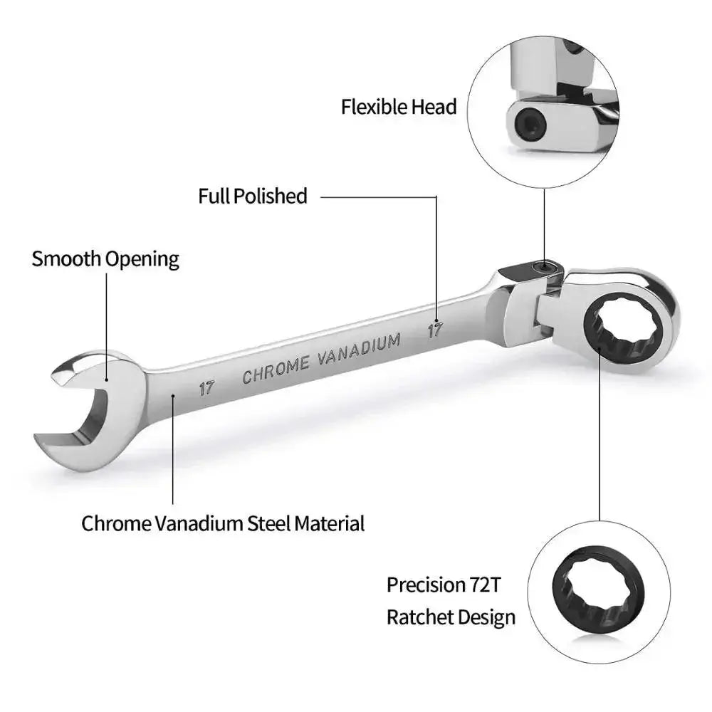 Flex Head Ratchet Wrench Spanner Tool For Auto Repairs
