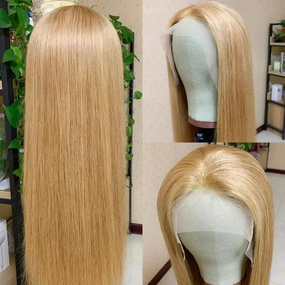 Honey Blonde Brazilian Straight Lace Front Wig 13x4 HD Lace