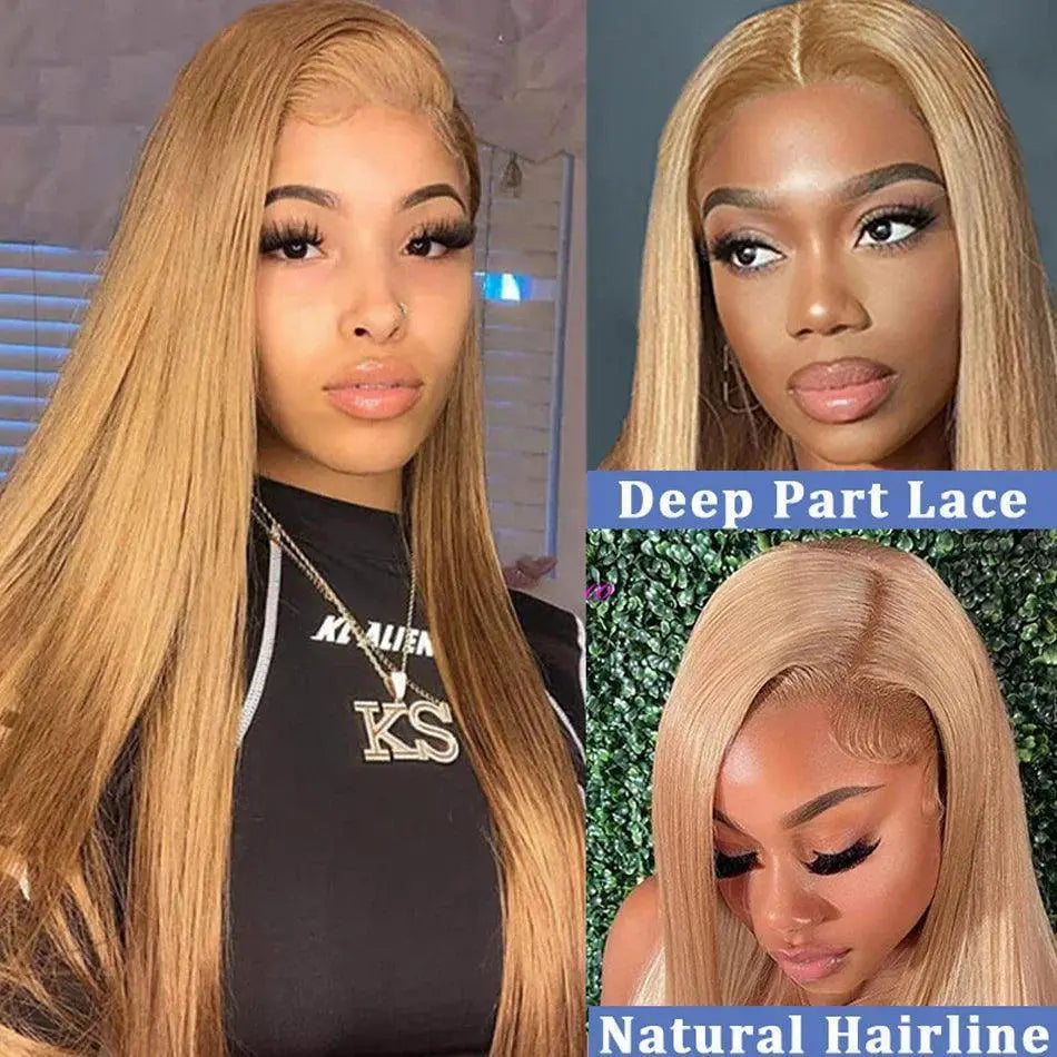 Honey Blonde Brazilian Straight Lace Front Wig 13x4 HD Lace