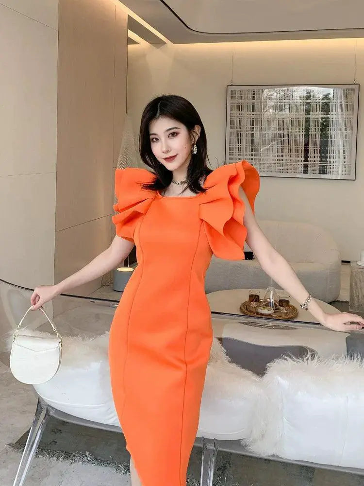 Dollytang Slim Fit Host Dress Elegant Retro Style Sleeves