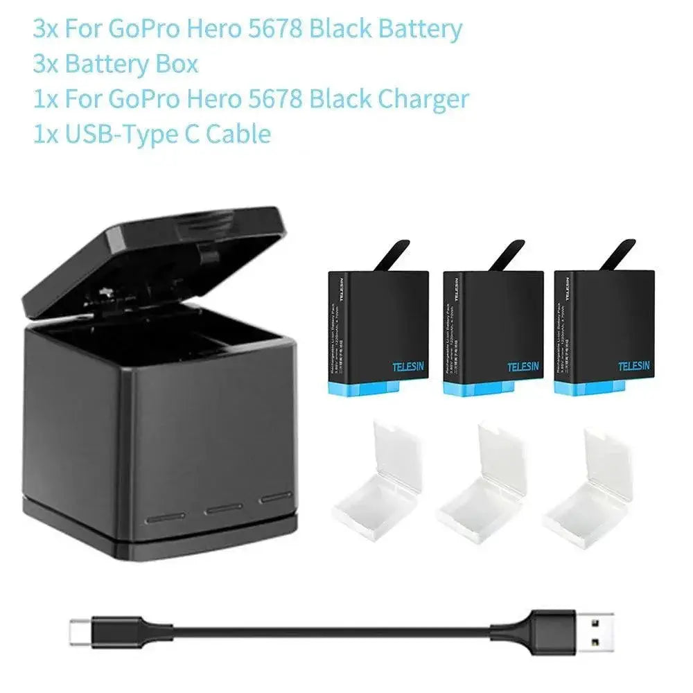 Telesin Triple Battery Pack and LED Charger for GoPro