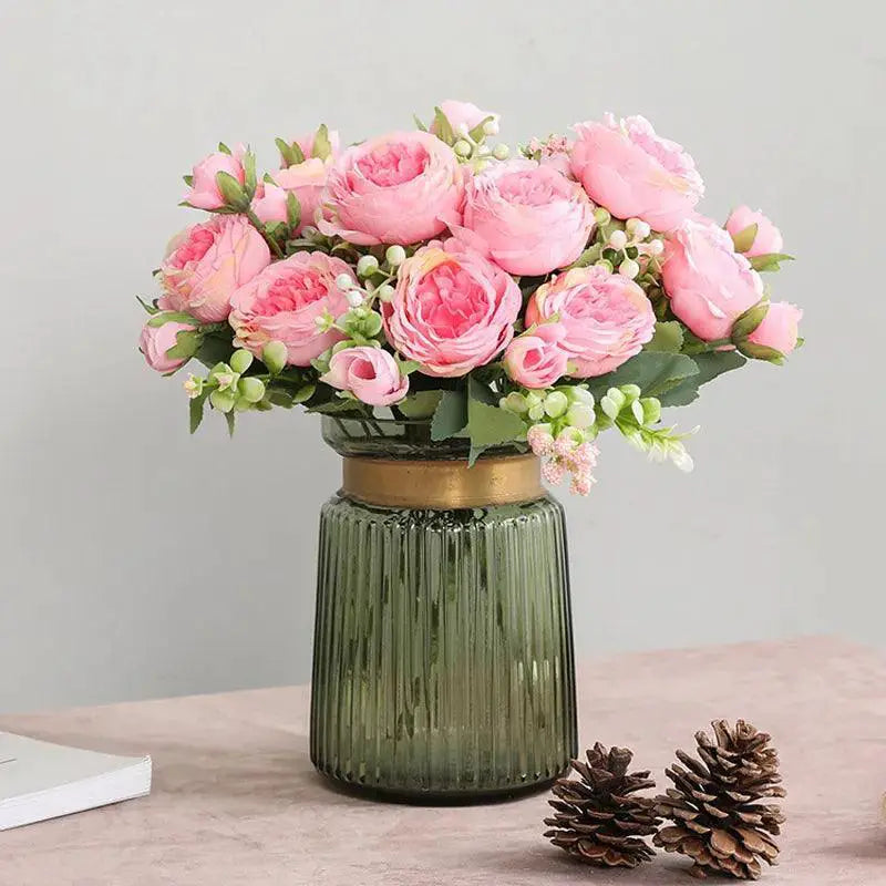Rose Pink Silk Peony Bouquet Silk Flower Wedding Decor