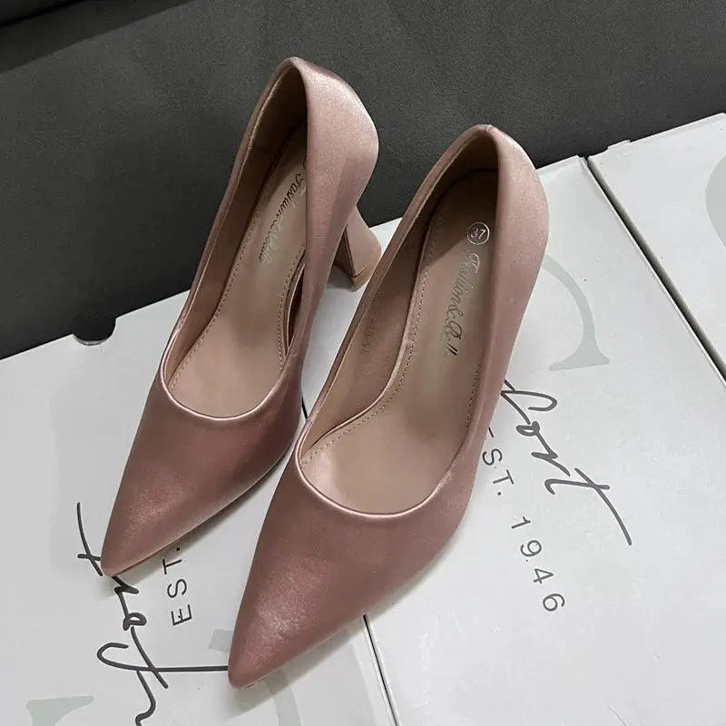 Satin Chunky Heel High Heels for Women Chic Fashion Shoes