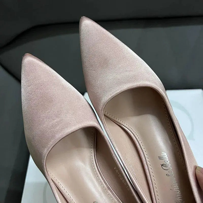 Satin Chunky Heel High Heels for Women Chic Fashion Shoes