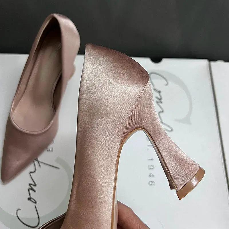 Satin Chunky Heel High Heels for Women Chic Fashion Shoes