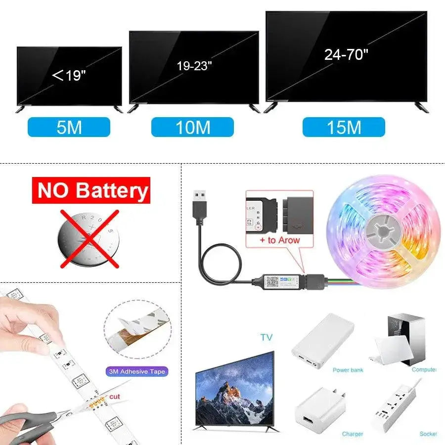 RGB LED Strip Lights Bluetooth Controlled Flexible Decor