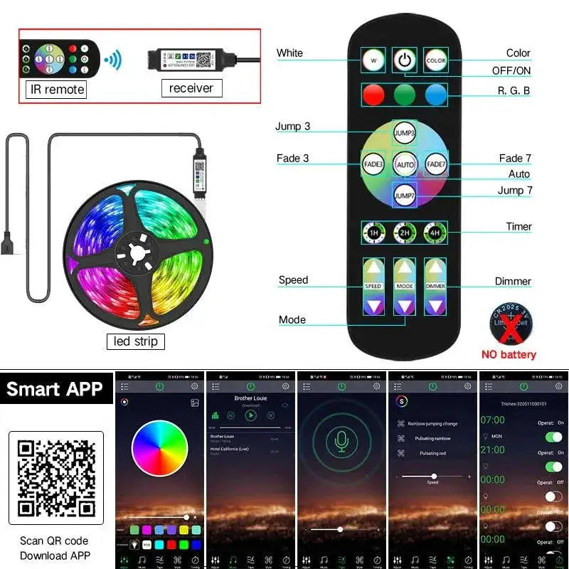 RGB LED Strip Lights Bluetooth Controlled Flexible Decor