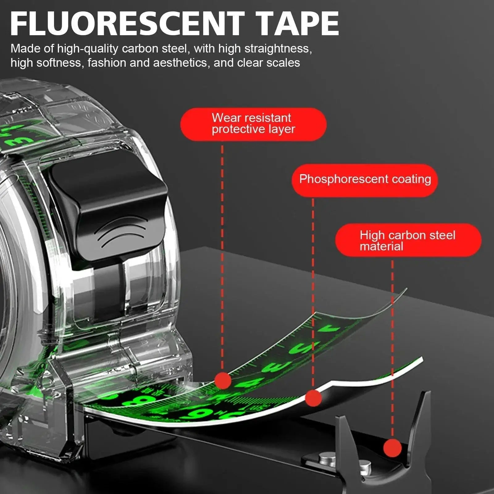 Fluorescent Tape Measure Precision Self Lock Tool Pro