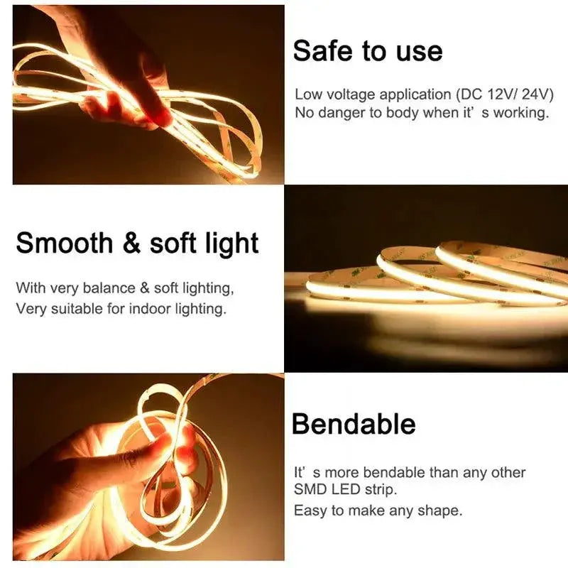 Bright COB LED Tape High Density Flexible Ribbon Options
