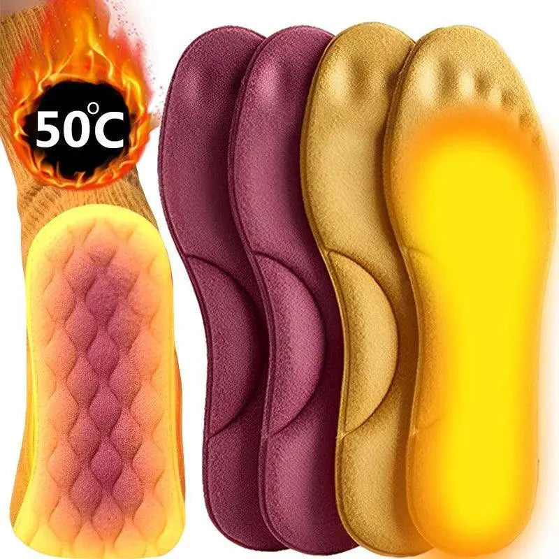 4 pairs of rose red and yellow self-heating memory foam insoles with arch support