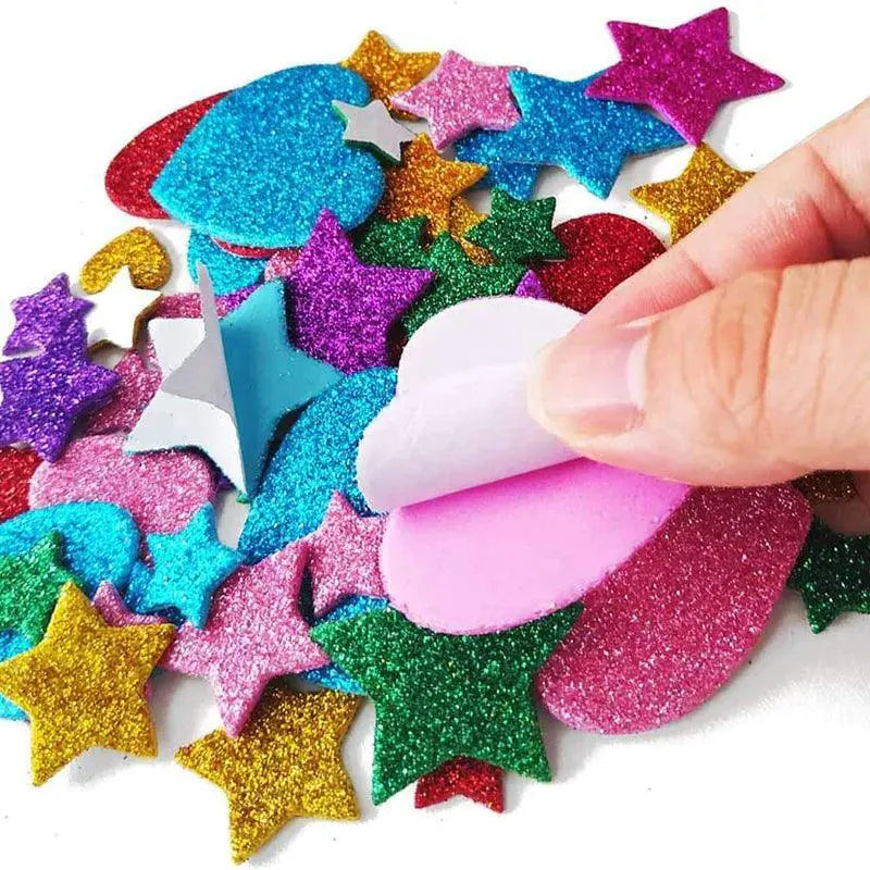 Colorful Glitter Foam Stickers Hearts Stars Kit For Kids