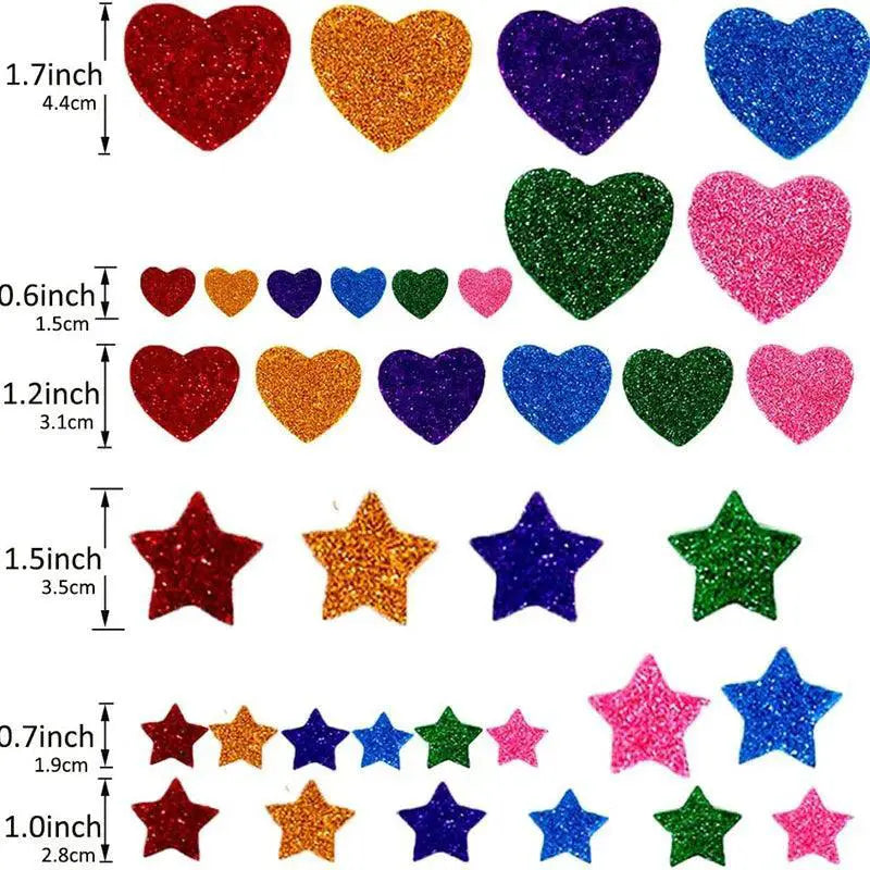Colorful Glitter Foam Stickers Hearts Stars Kit For Kids
