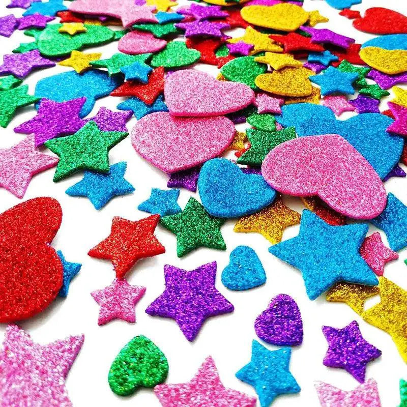 Colorful Glitter Foam Stickers Hearts Stars Kit For Kids