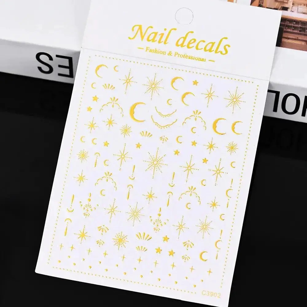 Celestial Gold Nail Art Sticker Set Sun Moon Star Designs