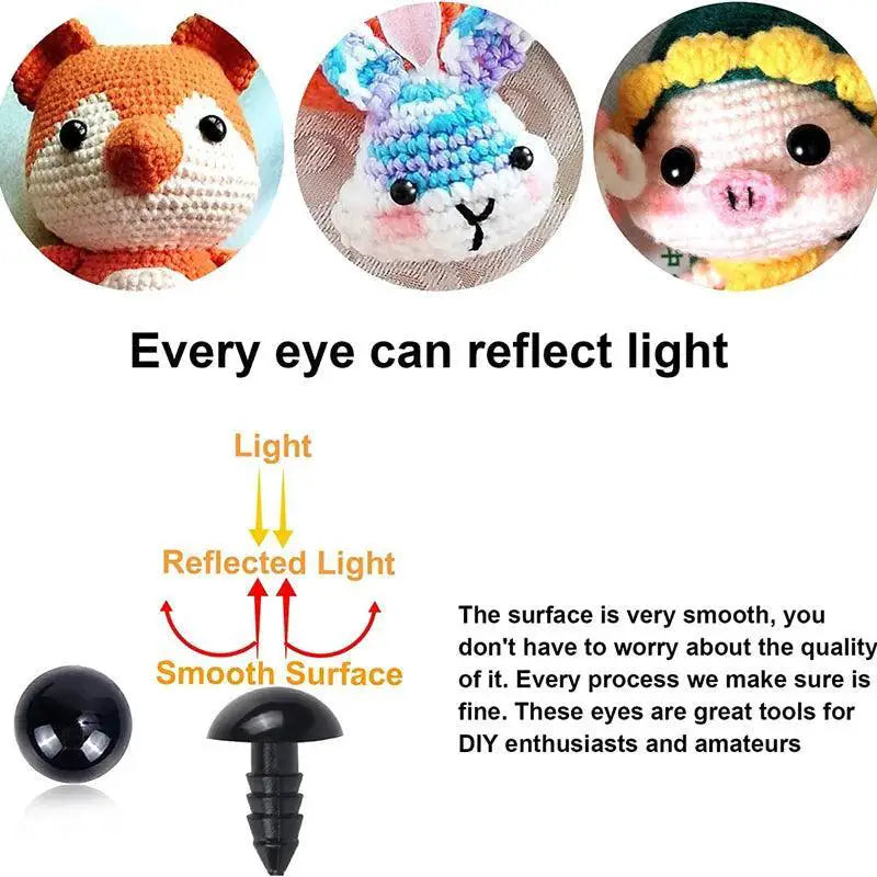 Black Plastic Safety Eyes 10mm for DIY Dolls and Crafts