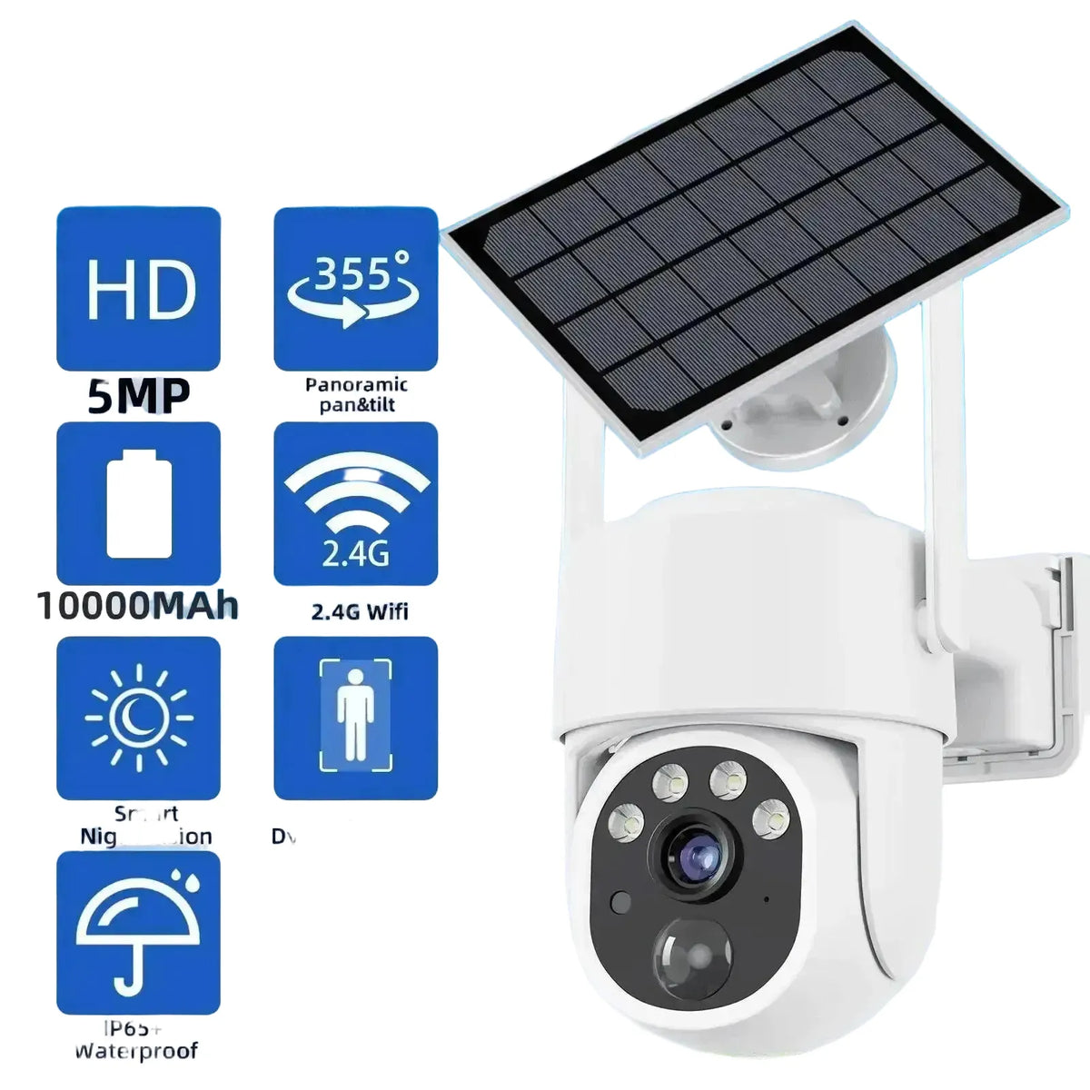 Solar-Powered Outdoor Camera for Homes — 5MP No SD