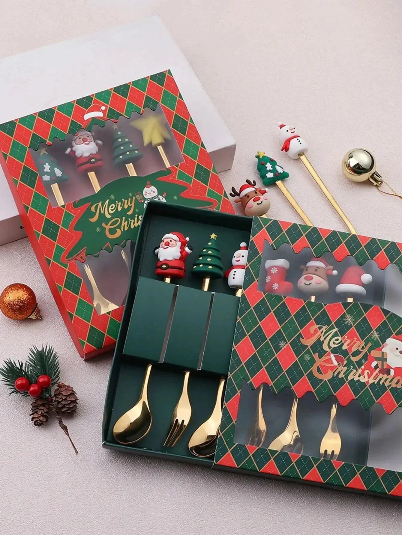 Kids' Utensils Set Stainless Steel Tableware Santa Claus