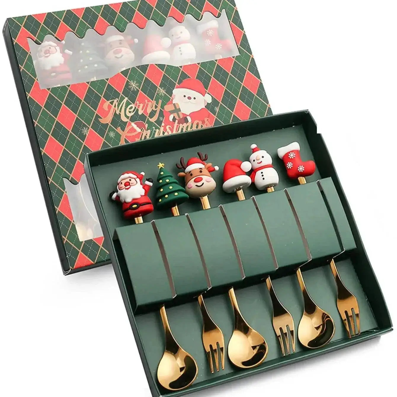 Kids' Utensils Set Stainless Steel Tableware Santa Claus