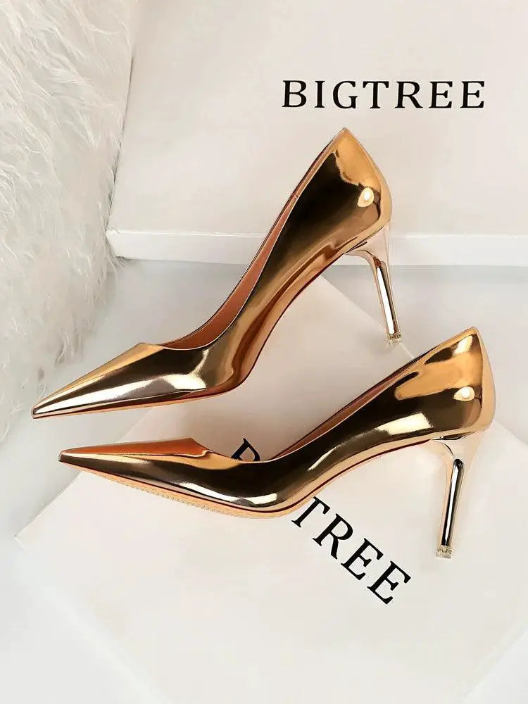Bright Leather High Heels European Style Shoes Glamorous