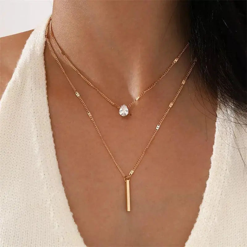 Vintage Bohemian Zircon Crystal Charm Necklace Set Elegant