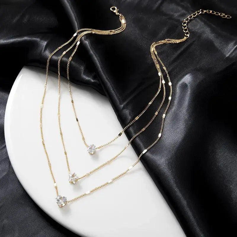 Vintage Bohemian Zircon Crystal Charm Necklace Set Elegant