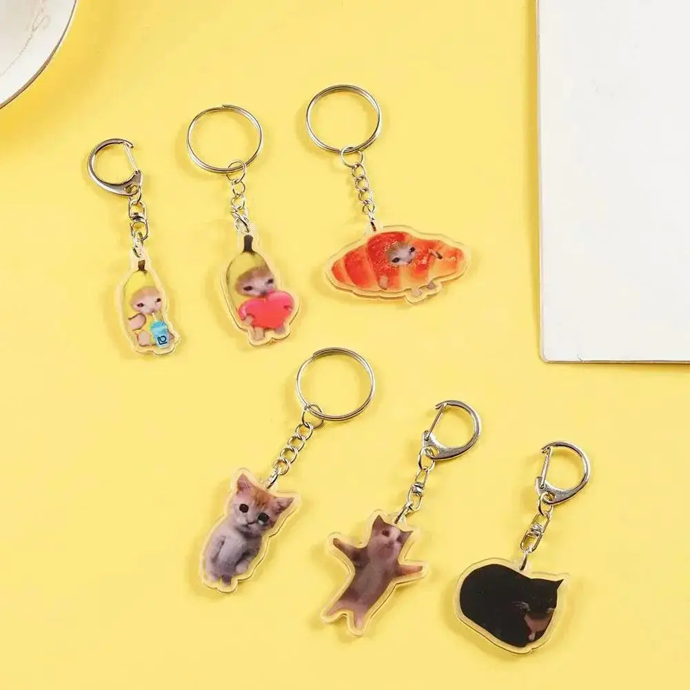 Happy Banana Cat Keychain Cute Funny Internet Meme Pendant