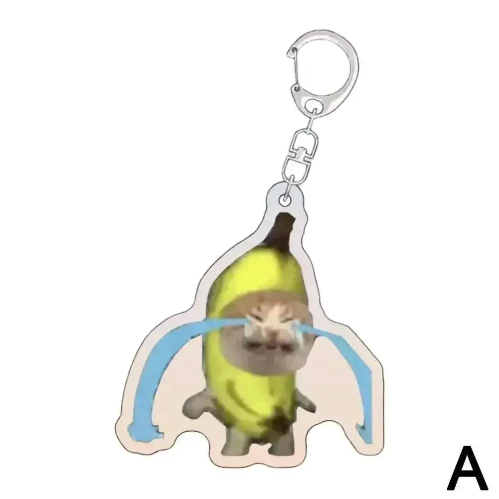 Happy Banana Cat Keychain Cute Funny Internet Meme Pendant